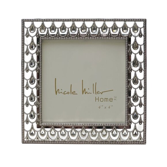 Nicole Miller Frame Silver Tone with Inlaid Acrylic Stones 4x4 Opening - Picture 1 of 8